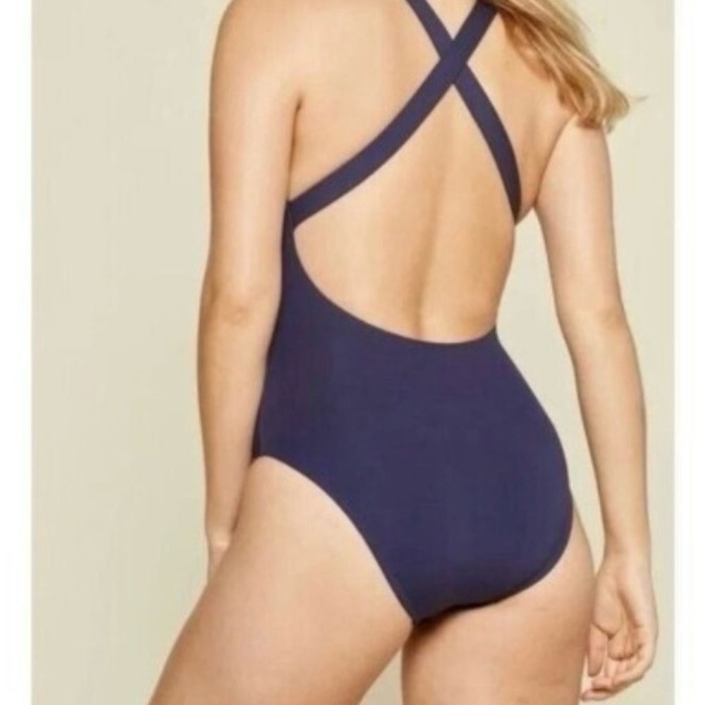 NWT J. Crew 10 DD Navy Blue Cross-Back One-Piece Swimsuit
